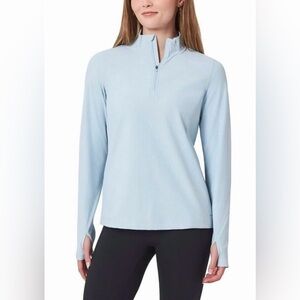 Mondetta Sky Blue Ribbed Zip Top With Thumb Holes NWT